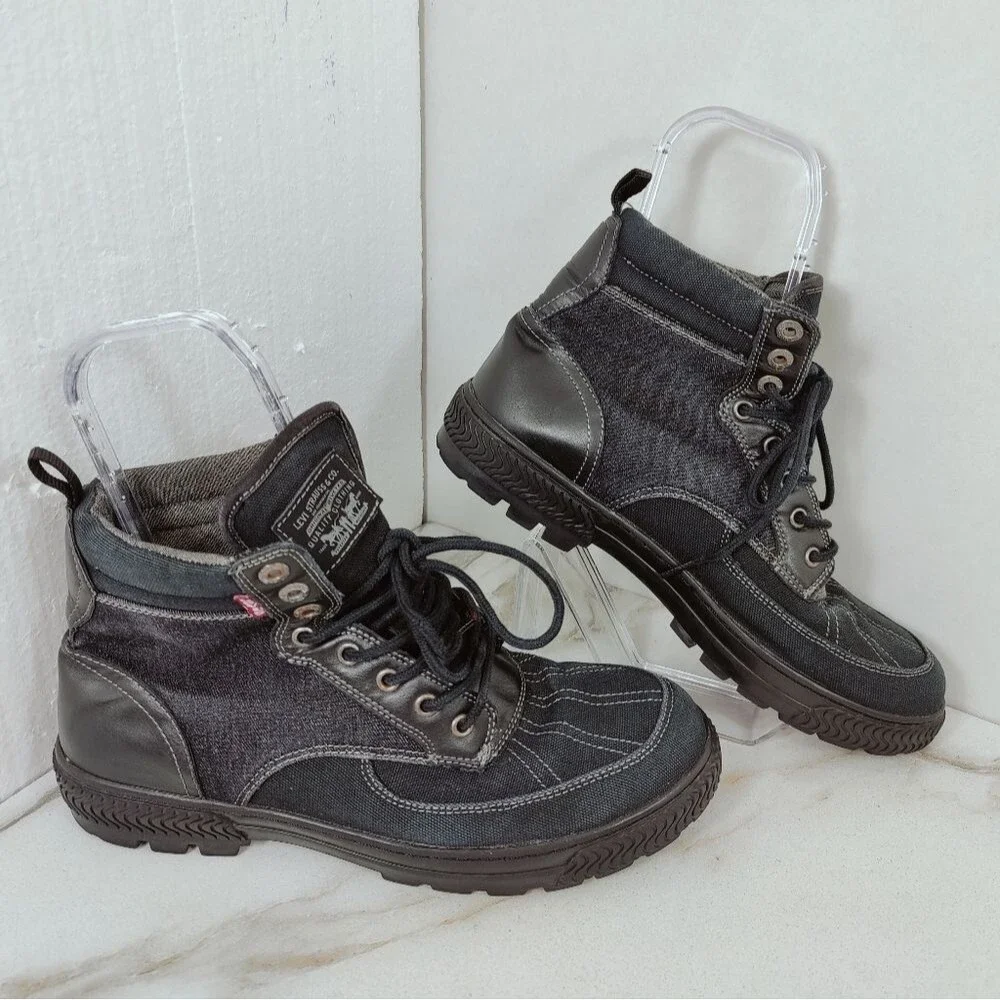 Levi's Men's Dayton Black Distressed Denim Lace Up Combat Boots, Sz 10.5